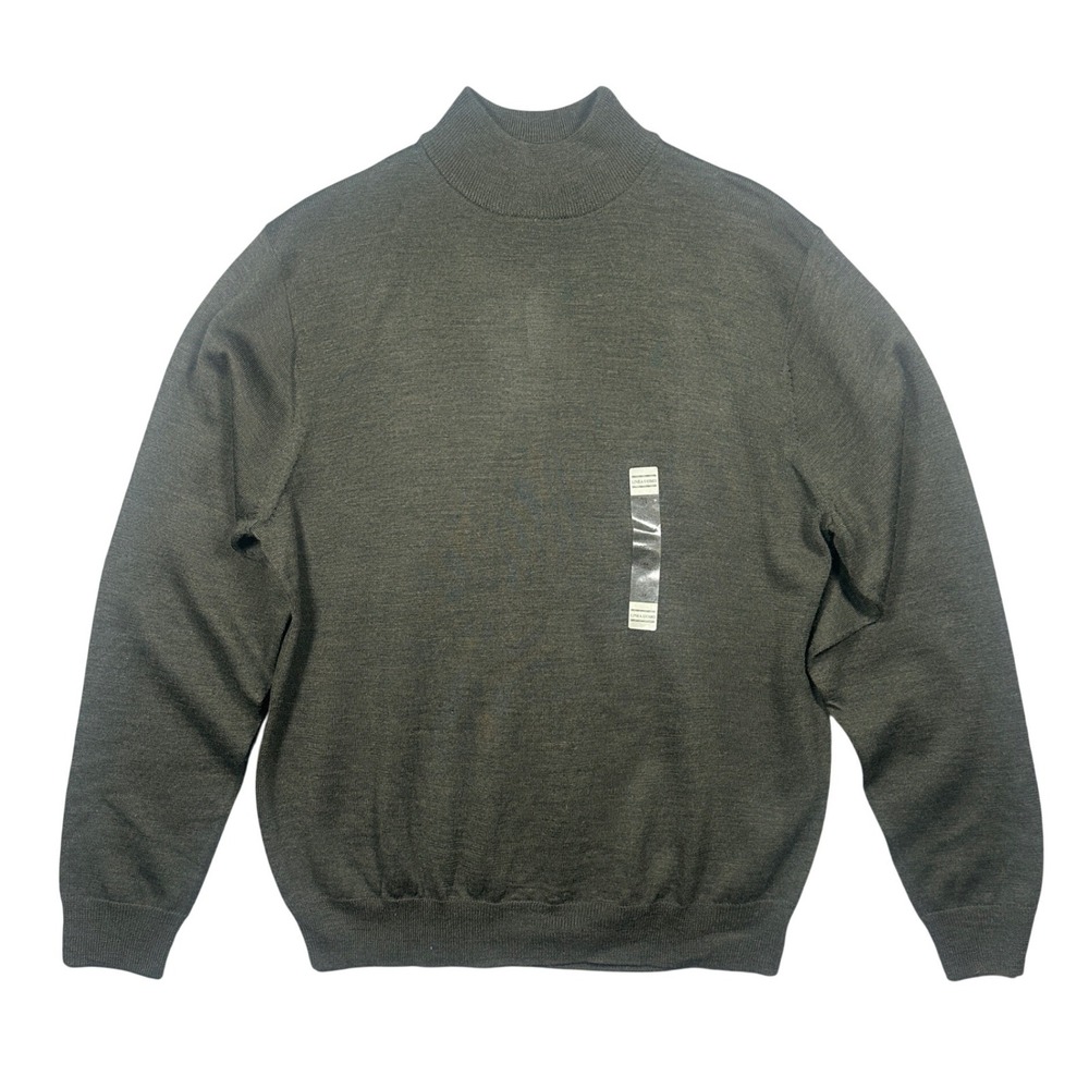 Linea Uomo Mock Neck Sweater Mens 2X Olive Green Merino Wool Blend